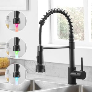 black kitchen faucet with pull down sprayer, wotokol solid brass kitchen faucets sprayer spring single handle commercial kitchen sink faucet with led light