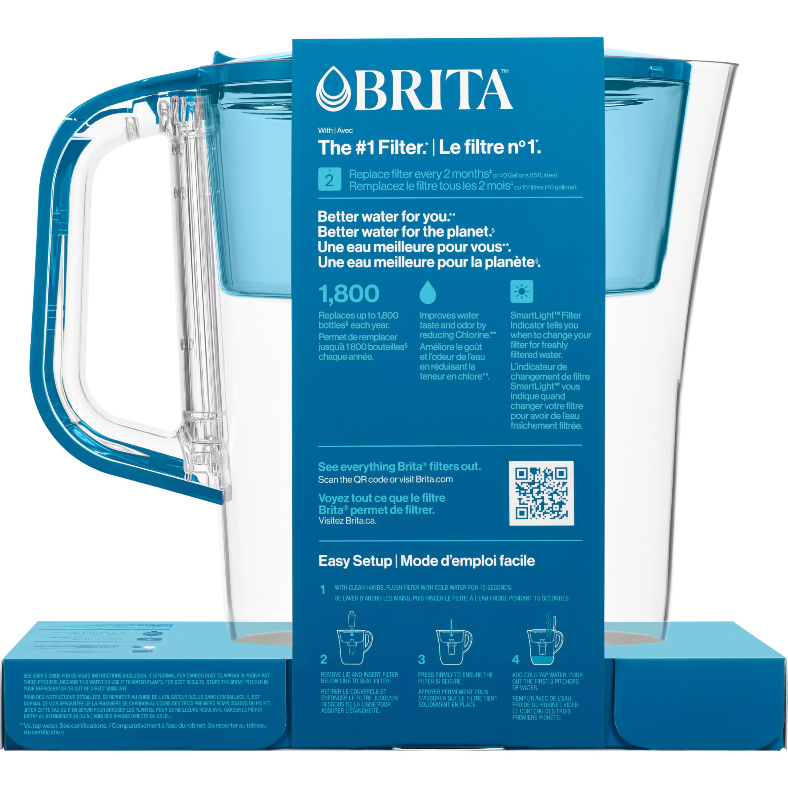 Brita Small 6 Cup Denali Water Filter Pitcher with 1 Brita Standard Filter, Made Without BPA, Transparent Teal