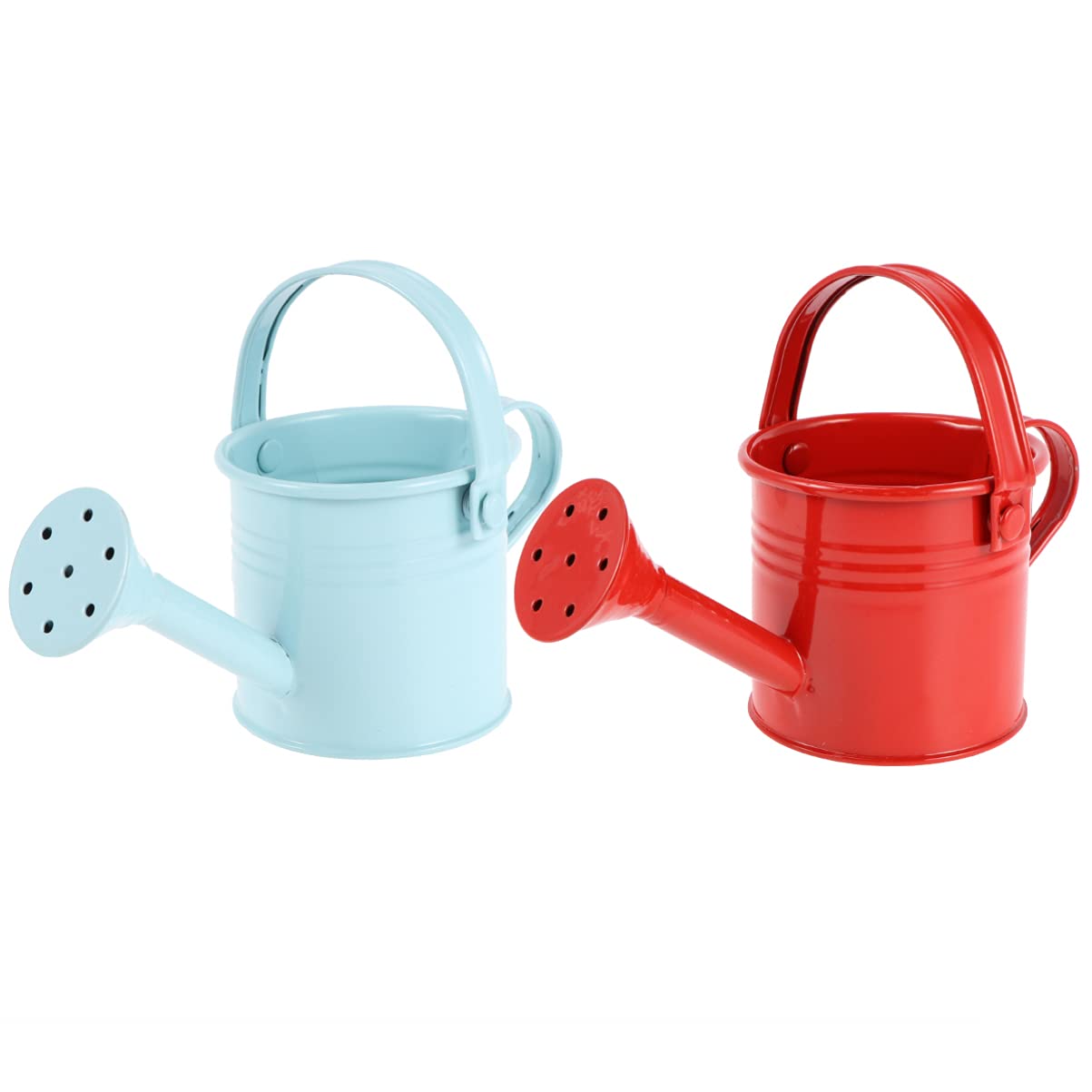 DOITOOL Metal Watering Can, 2Pcs Kids Watering Cans, Iron Watering Kettle Small Watering Pot for Home Office Indoor Outdoor Succulents, Potted Flowers, Bonsai Plants (Red and Light Blue)