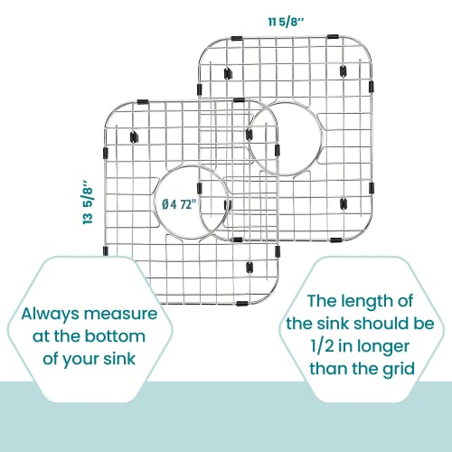 EUOTEO Kitchen Sink Bottom Grid Protector Drying Rack 2pcs Set - 13 5/8 in x 11 5/8 - Stainless Steel Protector with Draining Hole