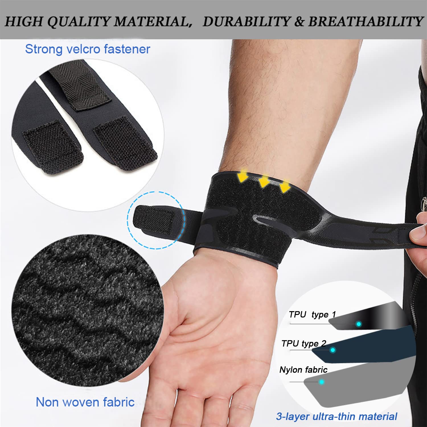 Mezeic Wrist Brace for Carpal Tunnel, Adjustable Ultra Thin Compression Wrist Wraps Wrist Support for Tendonitis and Arthritis Wrist Strap Pain Relief for Men Women, Working Out, Weightlifting - Black