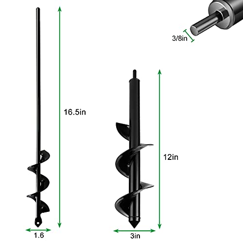 Egifty Garden Auger Spiral Drill Bit 3x12'' & 1.6x16.5'', Auger Drill Bit for Planting Flower Bulbs Drill bit for 3/8” Hex Drive Drill