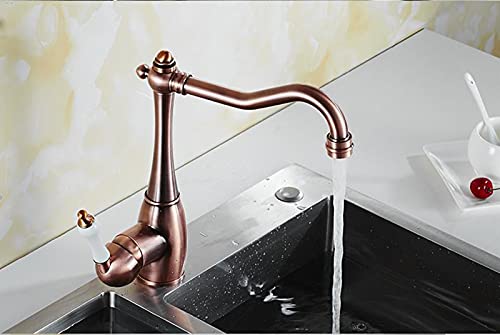 Kitchen Faucet Copper Bar Faucet 360 ° Swivel Single Handle Traditional Period Single Ceramic Lever Kitchen Sink Faucet Antique Mixer Tap One Hole Wet Bar Sink Faucet Victorian Commercial