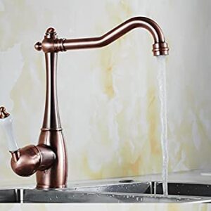 Kitchen Faucet Copper Bar Faucet 360 ° Swivel Single Handle Traditional Period Single Ceramic Lever Kitchen Sink Faucet Antique Mixer Tap One Hole Wet Bar Sink Faucet Victorian Commercial