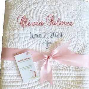 personalized baby baptism blanket quilt gift girl boy name date monogrammed christening