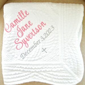 Personalized Baby Baptism Blanket Quilt Gift Girl Boy Name Date Monogrammed Christening