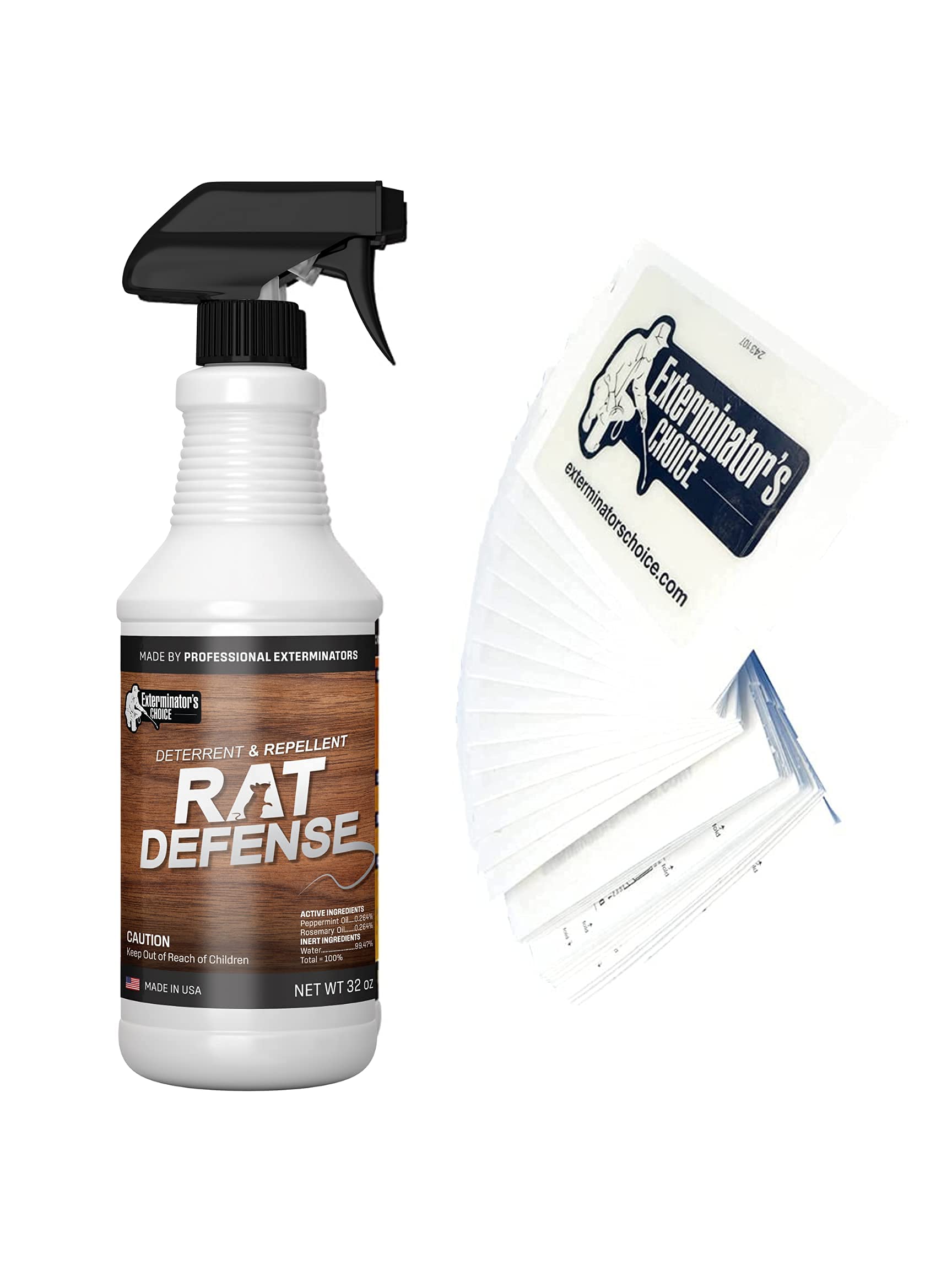 Exterminators Choice Rat Defense Spray | 32 Ounce and 8 Large Glue Traps | Natural, Non-Toxic Rat Repellent | Quick, Easy Pest Control | Safe Around Kids & Pets