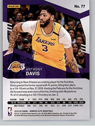 2019-20 Donruss Elite Basketball #77 Anthony Davis Los Angeles Lakers Official NBA Trading Card From Panini America in Raw (NM or Better Condition) Condition