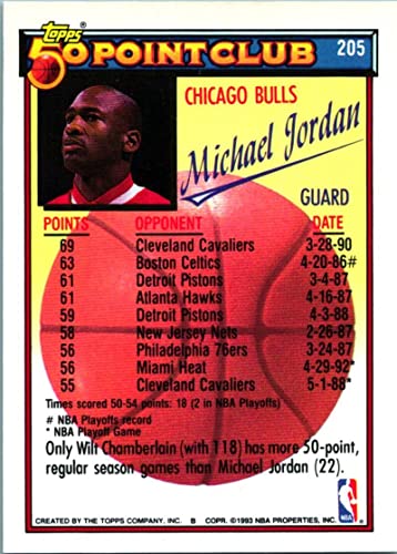 1992-93 Topps #205 Michael Jordan - Chicago Bulls 50 Point Club NBA Basketball Card NM-MT