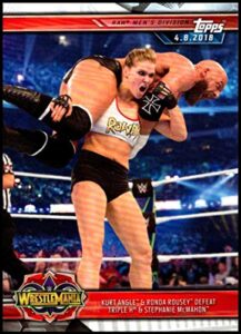 2019 topps road to wrestlemania #36 kurt angle/ronda rousey rc rookie defeat triple h/stephanie mcmahon wrestling trading card