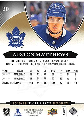 2018-19 Upper Deck Trilogy #20 Auston Matthews Toronto Maple Leafs NHL Hockey Trading Card