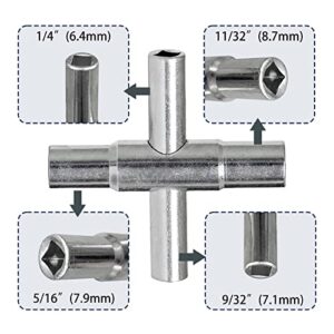 BearHut 4 Way Sillcock Key Wrench, 1/4", 9/32", 5/16", 11/32" Water Utility Key for Faucet, Spigots and Most Valves, 1 Pack