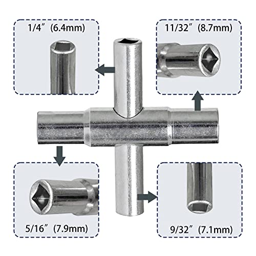 BearHut 4 Way Sillcock Key Wrench, 1/4", 9/32", 5/16", 11/32" Water Utility Key for Faucet, Spigots and Most Valves, 1 Pack