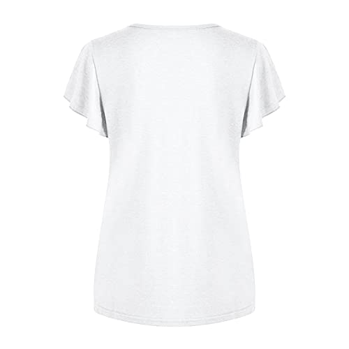 wodceeke Women's Short-Sleeved V-Neck Plain T-Shirt Casual Loose Basic Tee Summer All-Match Blouse Tops (White, L)