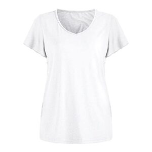 wodceeke Women's Short-Sleeved V-Neck Plain T-Shirt Casual Loose Basic Tee Summer All-Match Blouse Tops (White, L)