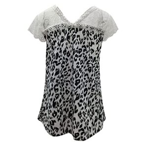 wodceeke Women's Leopard Print Tank Tops Lace Deep VT Shirt Summer Casual Loose Vest Tops Blouse (White, S)