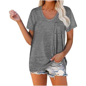 wodceeke short sleeve v-neck plain t-shirt for women casual loose basic tee summer sports blouse tops (gray, xl)