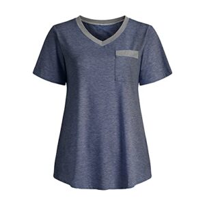 wodceeke Women's Short-Sleeved V-Neck Plain T-Shirt Casual Loose Basic Tee Summer All-Match Blouse Top (Blue, S)