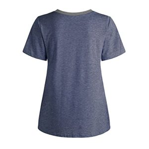 wodceeke Women's Short-Sleeved V-Neck Plain T-Shirt Casual Loose Basic Tee Summer All-Match Blouse Top (Blue, S)