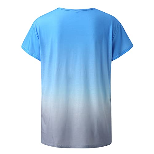 wodceeke Women's Sexy V-neck T-shirt Tie Dye Short Sleeve Basic Tee Casual Loose Summer Blouse Tops (Blue, XL)