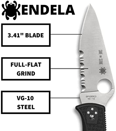 Spyderco Endela Lightweight Knife with Flat Ground Steel Blade and Wildland Firefighter Foundation Black FRN Handle - CombinationEdge - C243FPSBKRD