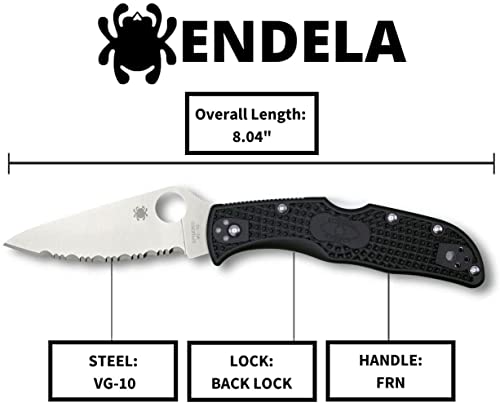 Spyderco Endela Lightweight Knife with Flat Ground Steel Blade and Wildland Firefighter Foundation Black FRN Handle - CombinationEdge - C243FPSBKRD