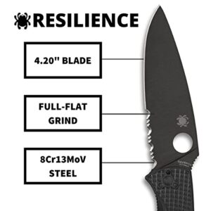 Spyderco Resilience Lightweight Knife with Black Steel Blade and Durable Black FRN Handle - CombinationEdge - C142PSBBK