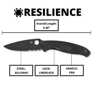 Spyderco Resilience Lightweight Knife with Black Steel Blade and Durable Black FRN Handle - CombinationEdge - C142PSBBK