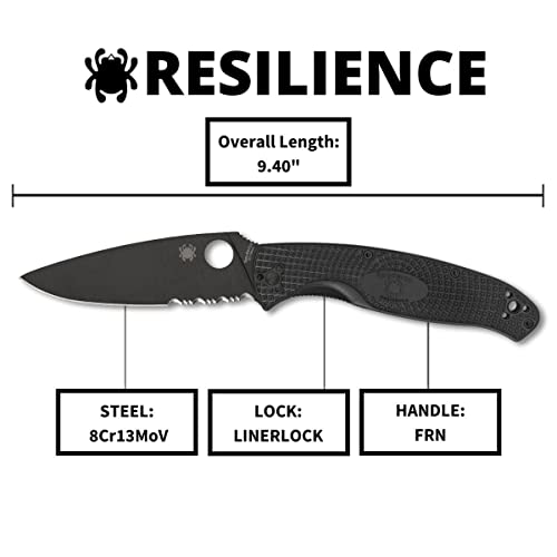 Spyderco Resilience Lightweight Knife with Black Steel Blade and Durable Black FRN Handle - CombinationEdge - C142PSBBK