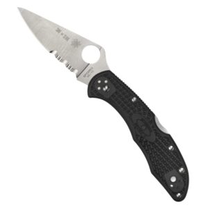 spyderco delica 4 lightweight knife with flat ground steel blade and wildland firefighter foundation black frn handle - combinationedge - c11fpsbkrd