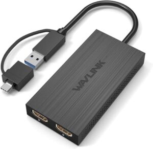 wavlink usb 3.0 or usb c to hdmi adapter for dual monitors, universal video graphics adapter for mac and windows, thunderbolt 3/4, usb 3.0 or usb-c, 1080p@60hz