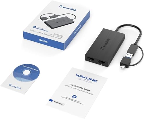 WAVLINK USB 3.0 or USB C to HDMI Adapter for Dual Monitors, Universal Video Graphics Adapter for Mac and Windows, Thunderbolt 3/4, USB 3.0 or USB-C, 1080p@60Hz