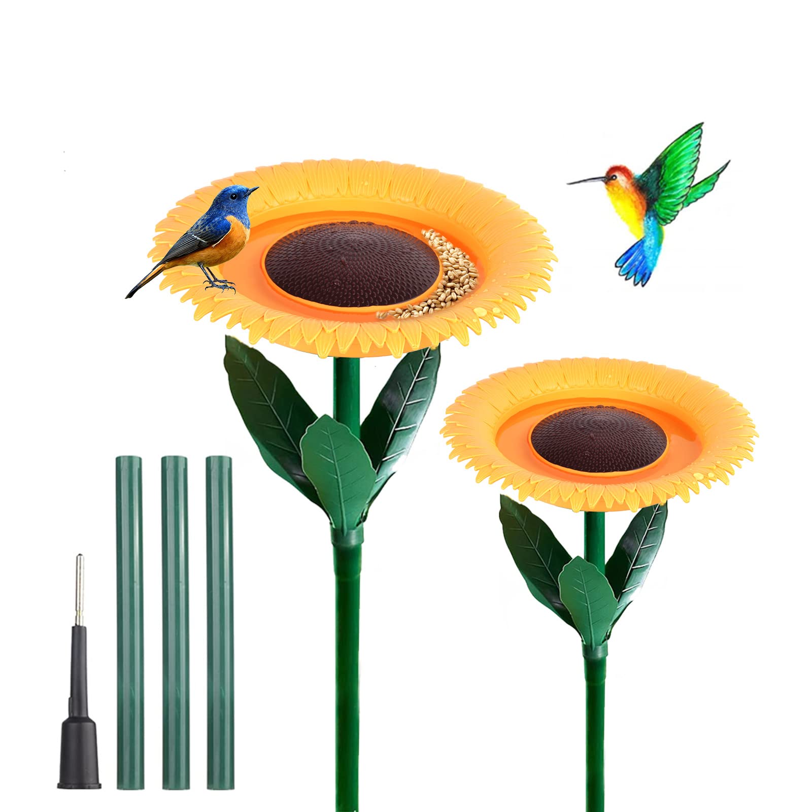 Sunflower Standing Bird Feeder Outdoor(2PCS),Bird Bath Feeders Bowl for Outdoor,Bowl Bird Feeder Flower Shape Bird Feeding Tray,Garden Decor Stake,Wild Bird Watcher,Gifts for Bird Lovers