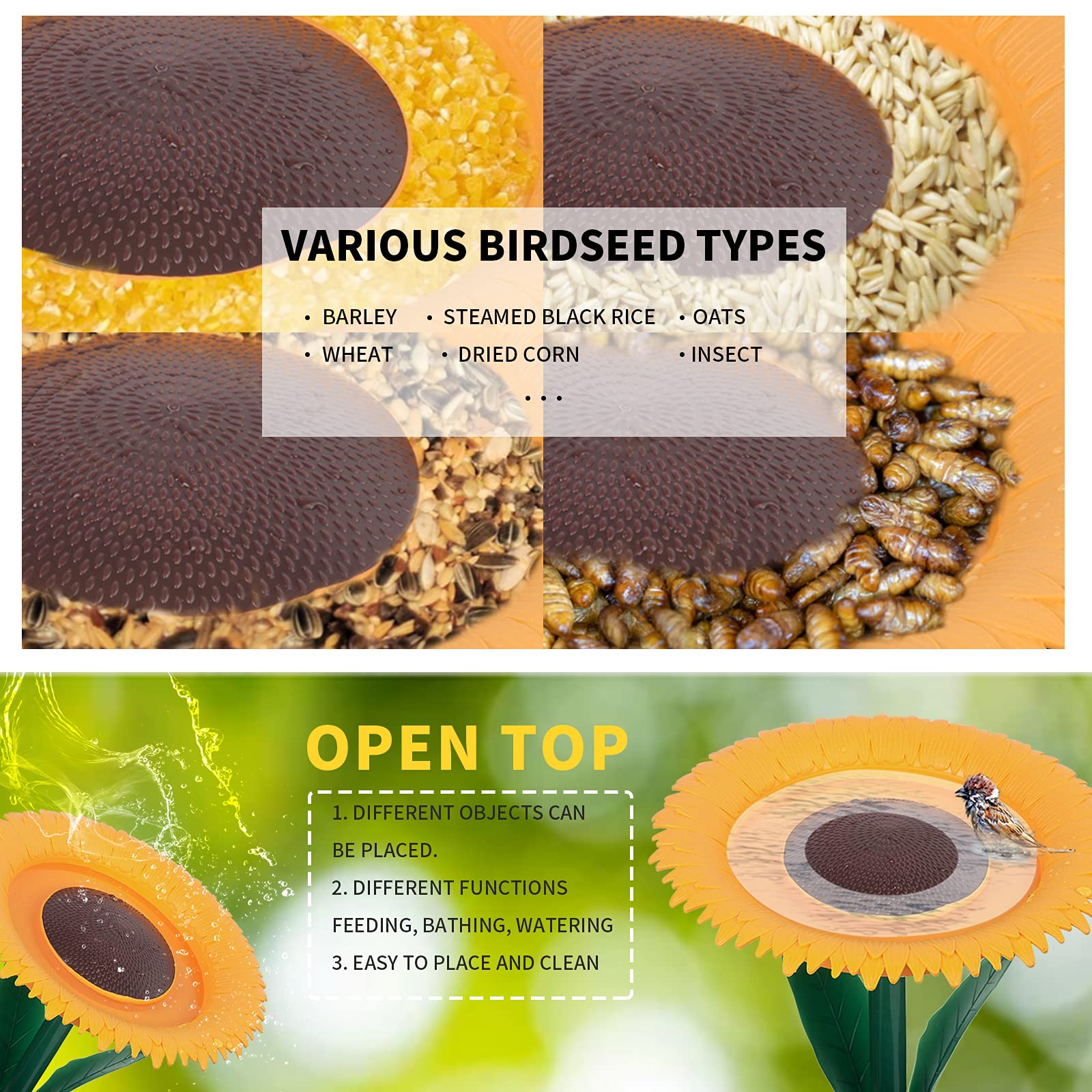 Sunflower Standing Bird Feeder Outdoor(2PCS),Bird Bath Feeders Bowl for Outdoor,Bowl Bird Feeder Flower Shape Bird Feeding Tray,Garden Decor Stake,Wild Bird Watcher,Gifts for Bird Lovers