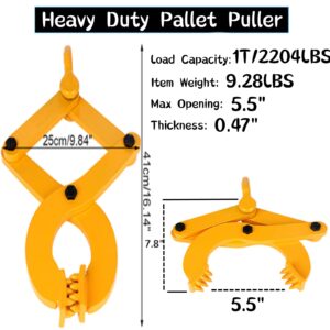 GPOAS Pallet Puller Clamp 1T/2204lbs Stump Puller Steel Single Scissor Truck Material Handling with 5.5 Inch Jaw Opening Industrial Pallet Hook Puller Tool For Hoisting Wood, Board