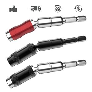 1/4" Pivoting Bit Tip Holder Magnetic Screw Drill Tip Pivot Screwdriver Bit Holder Magnetic Screw Holder Extender Bendable in 20° for Corners or Tight Spots (Black Silver & Red Silver & Black, 3 Pcs)
