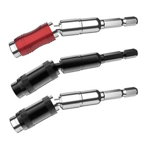 1/4" pivoting bit tip holder magnetic screw drill tip pivot screwdriver bit holder magnetic screw holder extender bendable in 20° for corners or tight spots (black silver & red silver & black, 3 pcs)