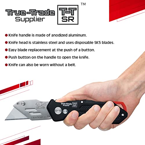 Folding Utility Knife Heavy Duty with Knife Maintenance Tool Holster Nylon Pouch Belt Clip Stainless Steel Box Cutter Knife Carry Case Utility Knife & Clip Roofing Knife One Year Manufacturer Warranty