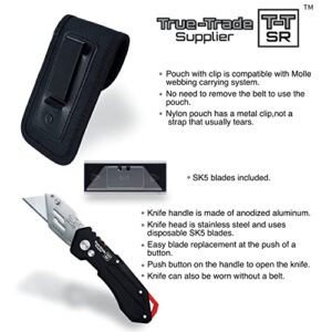 Folding Utility Knife Heavy Duty with Knife Maintenance Tool Holster Nylon Pouch Belt Clip Stainless Steel Box Cutter Knife Carry Case Utility Knife & Clip Roofing Knife One Year Manufacturer Warranty