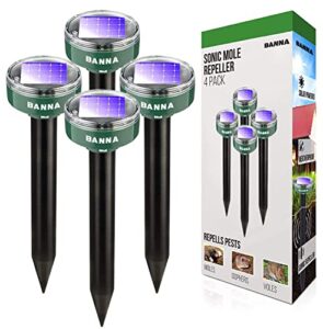 banna solar sonic mole repellent groundhog repeller snake repellent gopher deterrent vole chaser spikes traps rodents no killing - protect your lawn and garden of outdoor (4 pcs round)