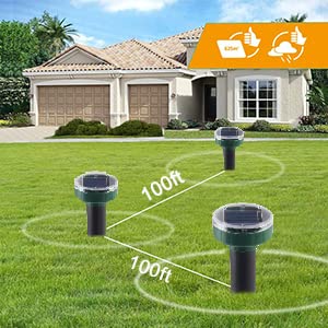 BANNA Solar Sonic Mole Repellent Groundhog Repeller Snake Repellent Gopher Deterrent Vole Chaser Spikes Traps Rodents No Killing - Protect Your Lawn and Garden of Outdoor (4 pcs Round)