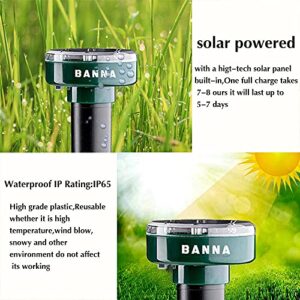 BANNA Solar Sonic Mole Repellent Groundhog Repeller Snake Repellent Gopher Deterrent Vole Chaser Spikes Traps Rodents No Killing - Protect Your Lawn and Garden of Outdoor (4 pcs Round)