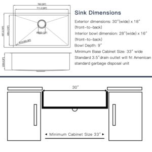 kitchen Sinks 30x18 inch Undermount kitchen sink stainless steel sink 16 Gauge Single Bowl kitchen sinks Set (5 Item Bundle: Sink, Bottom Grid, Drain Assembly, Drain Cap, Kitchen Towel)