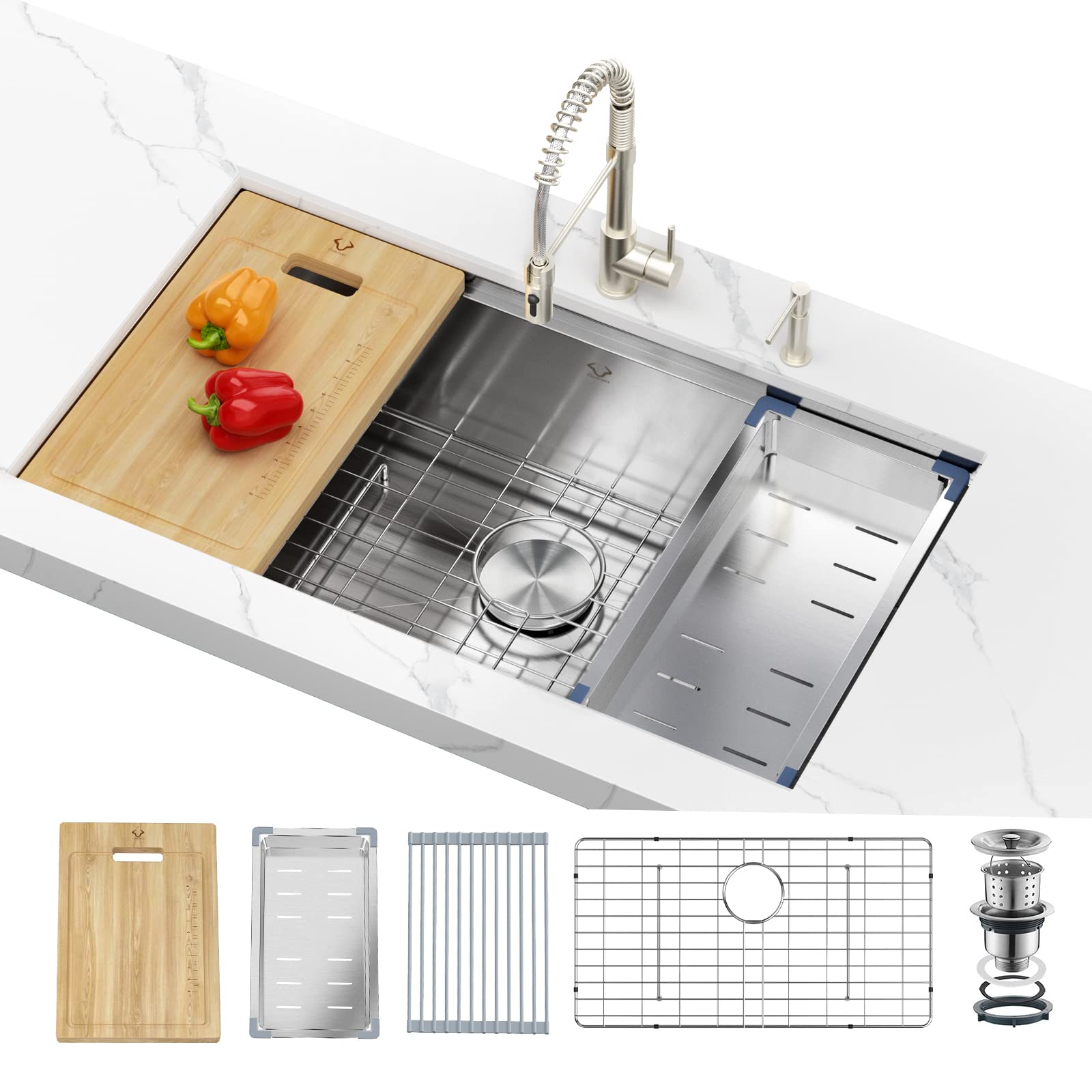 Kitchen Sinks 33x19 inch Workstation Undermount Sink Stainless Steel Sink 16 Gauge Single Bowl Kitchen Sinks with Accessories