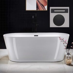 woodbridge 67" acrylic freestanding bathtub contemporary soaking white tub with matte black overflow and drain，b0013-mb