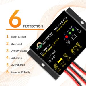 SOLPERK 10A Solar Charge Controller Waterproof Solar Panel Controller 12V/24V PWM Solar Panel Battery Intelligent Regulator for RV Boat car ，with LED Display