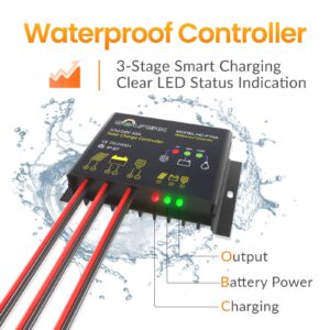 SOLPERK 10A Solar Charge Controller Waterproof Solar Panel Controller 12V/24V PWM Solar Panel Battery Intelligent Regulator for RV Boat car ，with LED Display