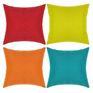 yeabwps pack of 4 decorative outdoor waterproof throw pillow covers square garden cushion cases for patio, couch, tent and sofa, 18 x 18 inches, (yellow, red, orange, blue-green)