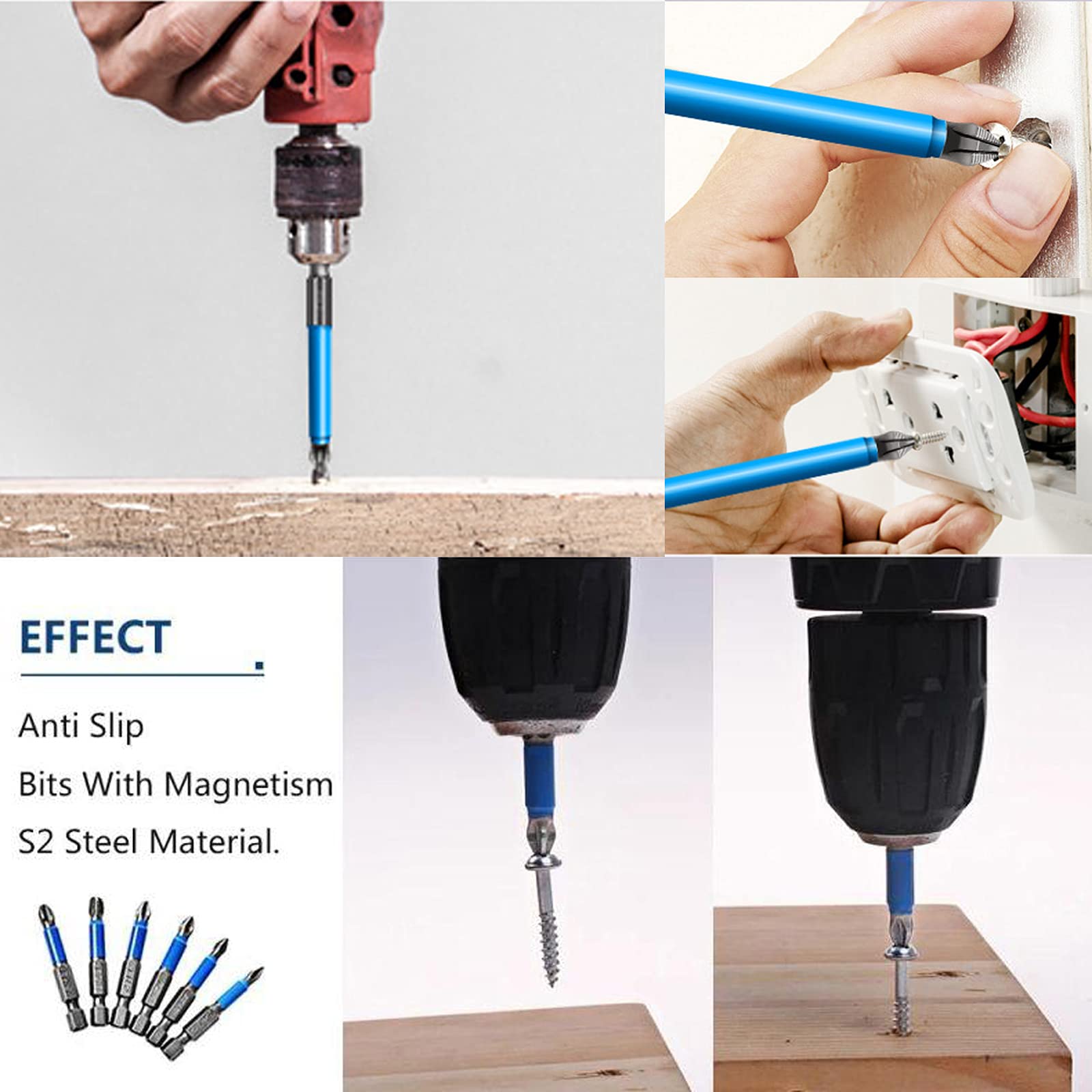 Magnetic Anti-slip Drill Bit, 7pcs Phillips Screwdriver Bit Set, S2 Alloy Steel Long Bits, 1/4 Hex Shank, Fine Tooth Design, Strong Magnetism, 25mm-150mm PH2