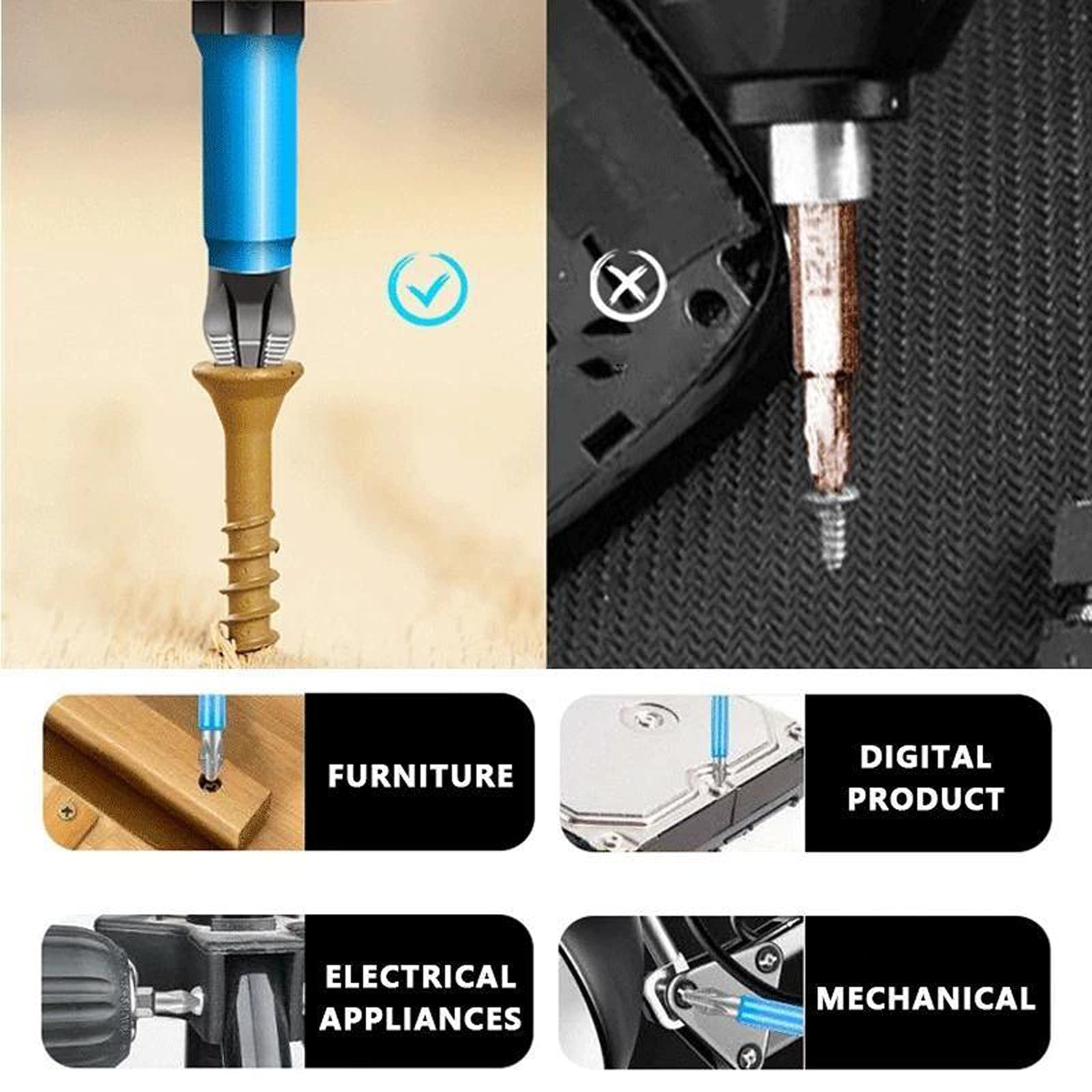 Magnetic Anti-slip Drill Bit, 7pcs Phillips Screwdriver Bit Set, S2 Alloy Steel Long Bits, 1/4 Hex Shank, Fine Tooth Design, Strong Magnetism, 25mm-150mm PH2